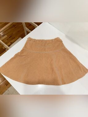 Burberry Peach-Tan Corduroy Skater Skirt with Embroidered Logo
